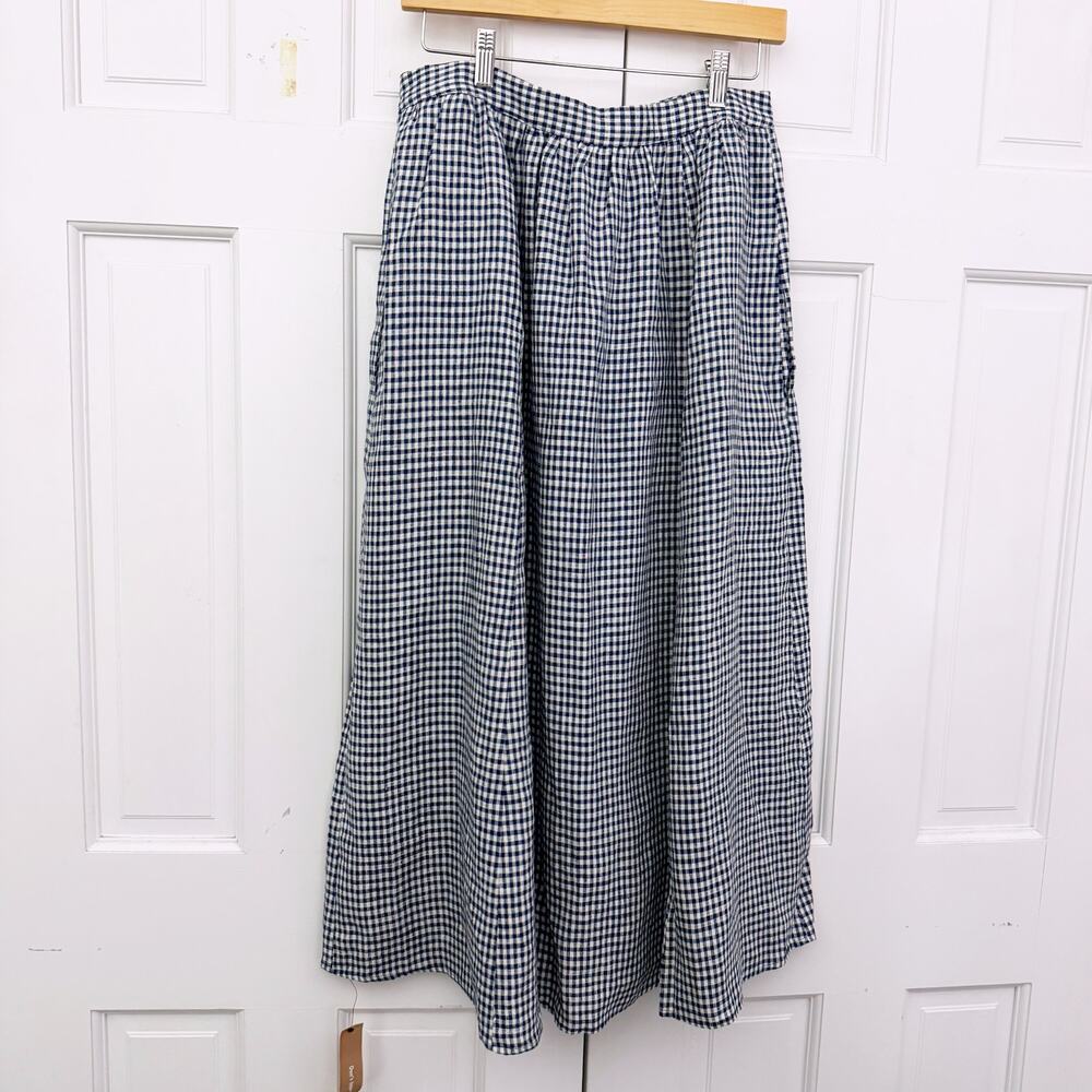 Reformation Orzo Linen Gingham Checkered Blue Skirt (Size 8) - Picture 8 of 9